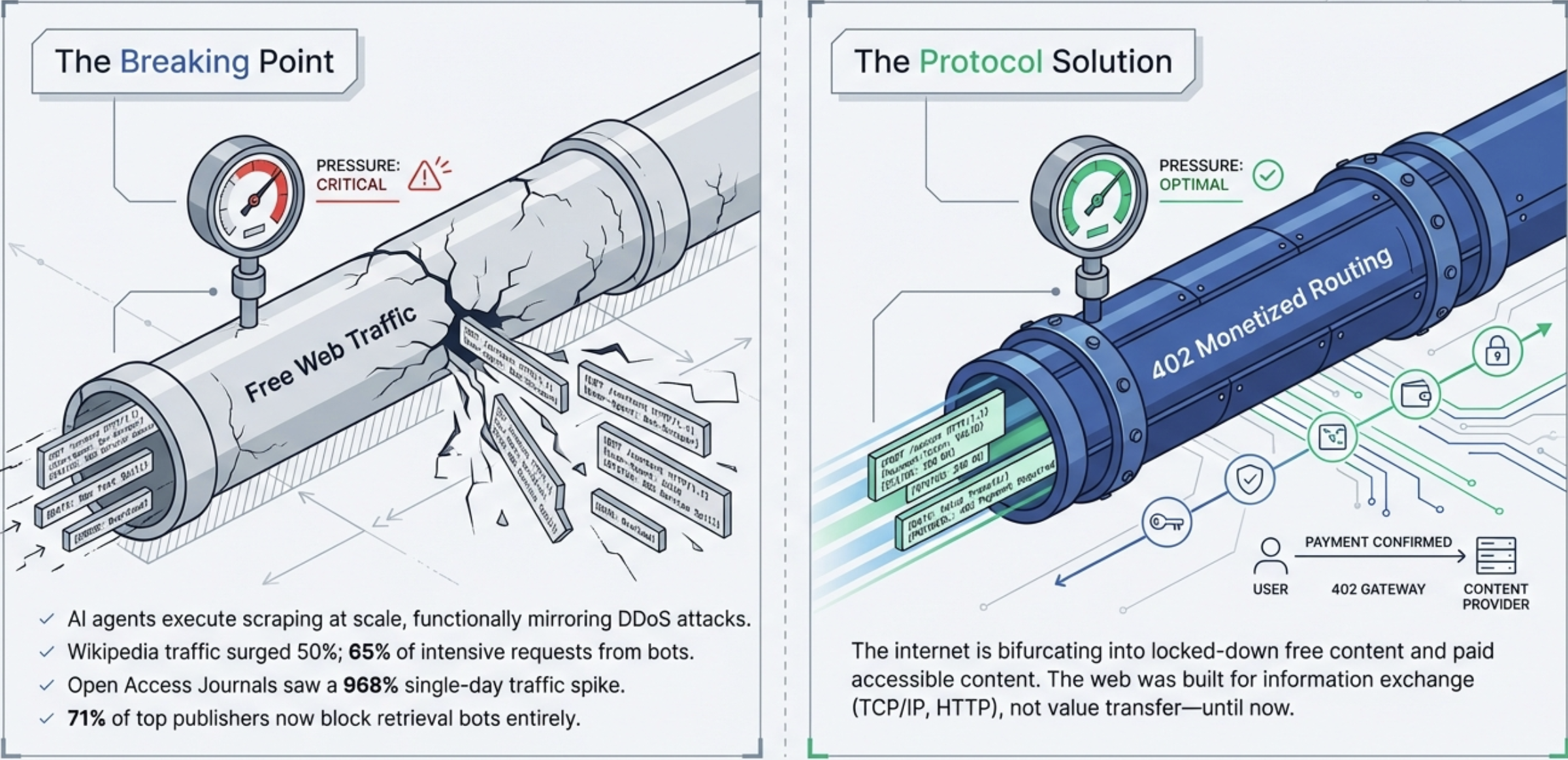 The breaking point vs the protocol solution: HTTP 402 activating native payment routing